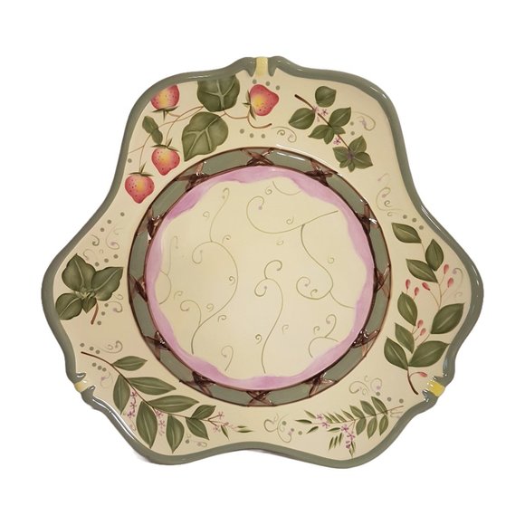 Set of 2 PARTYLITE Garden Lites Strawberry Pedestal Bowl and Plate P8095, P8096 - Picture 4 of 16